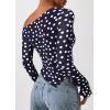 imagePRETTYGARDEN Womens Fall Trendy Off Shoulder Y2k Tops 2026 Tie Dye Mesh Long Sleeve Shirts Asymmetrical Ruched Floral BlouseDot Navy Blue White