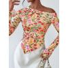 imagePRETTYGARDEN Womens Fall Trendy Off Shoulder Y2k Tops 2026 Tie Dye Mesh Long Sleeve Shirts Asymmetrical Ruched Floral BlouseFloral Apricot Multi