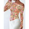 imagePRETTYGARDEN Womens Fall Trendy Off Shoulder Y2k Tops 2026 Tie Dye Mesh Long Sleeve Shirts Asymmetrical Ruched Floral BlouseFloral Apricot Multi