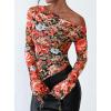 imagePRETTYGARDEN Womens Fall Trendy Off Shoulder Y2k Tops 2026 Tie Dye Mesh Long Sleeve Shirts Asymmetrical Ruched Floral BlouseFloral Black Multicolored