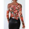 imagePRETTYGARDEN Womens Fall Trendy Off Shoulder Y2k Tops 2026 Tie Dye Mesh Long Sleeve Shirts Asymmetrical Ruched Floral BlouseFloral Black Multicolored