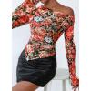 imagePRETTYGARDEN Womens Fall Trendy Off Shoulder Y2k Tops 2026 Tie Dye Mesh Long Sleeve Shirts Asymmetrical Ruched Floral BlouseFloral Black Multicolored