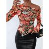 imagePRETTYGARDEN Womens Fall Trendy Off Shoulder Y2k Tops 2026 Tie Dye Mesh Long Sleeve Shirts Asymmetrical Ruched Floral BlouseFloral Black Multicolored