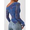 imagePRETTYGARDEN Womens Fall Trendy Off Shoulder Y2k Tops 2026 Tie Dye Mesh Long Sleeve Shirts Asymmetrical Ruched Floral BlouseFloral Blue