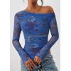 imagePRETTYGARDEN Womens Fall Trendy Off Shoulder Y2k Tops 2026 Tie Dye Mesh Long Sleeve Shirts Asymmetrical Ruched Floral BlouseFloral Blue