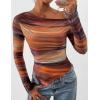 imagePRETTYGARDEN Womens Fall Trendy Off Shoulder Y2k Tops 2026 Tie Dye Mesh Long Sleeve Shirts Asymmetrical Ruched Floral BlouseFloral Brown