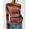 imagePRETTYGARDEN Womens Fall Trendy Off Shoulder Y2k Tops 2026 Tie Dye Mesh Long Sleeve Shirts Asymmetrical Ruched Floral BlouseFloral Brown