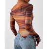 imagePRETTYGARDEN Womens Fall Trendy Off Shoulder Y2k Tops 2026 Tie Dye Mesh Long Sleeve Shirts Asymmetrical Ruched Floral BlouseFloral Brown