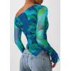 imagePRETTYGARDEN Womens Fall Trendy Off Shoulder Y2k Tops 2026 Tie Dye Mesh Long Sleeve Shirts Asymmetrical Ruched Floral BlouseFloral Green