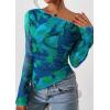 imagePRETTYGARDEN Womens Fall Trendy Off Shoulder Y2k Tops 2026 Tie Dye Mesh Long Sleeve Shirts Asymmetrical Ruched Floral BlouseFloral Green