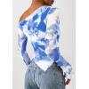 imagePRETTYGARDEN Womens Fall Trendy Off Shoulder Y2k Tops 2026 Tie Dye Mesh Long Sleeve Shirts Asymmetrical Ruched Floral BlouseFloral Light Blue