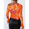 imagePRETTYGARDEN Womens Fall Trendy Off Shoulder Y2k Tops 2026 Tie Dye Mesh Long Sleeve Shirts Asymmetrical Ruched Floral BlouseFloral Orange