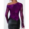 imagePRETTYGARDEN Womens Fall Trendy Off Shoulder Y2k Tops 2026 Tie Dye Mesh Long Sleeve Shirts Asymmetrical Ruched Floral BlousePrint Purple