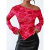 imagePRETTYGARDEN Womens Fall Trendy Off Shoulder Y2k Tops 2026 Tie Dye Mesh Long Sleeve Shirts Asymmetrical Ruched Floral BlouseRose Tan