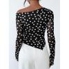 imagePRETTYGARDEN Womens Fall Trendy Off Shoulder Y2k Tops 2026 Tie Dye Mesh Long Sleeve Shirts Asymmetrical Ruched Floral BlouseSmall Dot Black