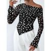 imagePRETTYGARDEN Womens Fall Trendy Off Shoulder Y2k Tops 2026 Tie Dye Mesh Long Sleeve Shirts Asymmetrical Ruched Floral BlouseSmall Dot Black