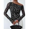 imagePRETTYGARDEN Womens Fall Trendy Off Shoulder Y2k Tops 2026 Tie Dye Mesh Long Sleeve Shirts Asymmetrical Ruched Floral BlouseSmall Dot Black