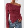 imagePRETTYGARDEN Womens Fall Trendy Off Shoulder Y2k Tops 2026 Tie Dye Mesh Long Sleeve Shirts Asymmetrical Ruched Floral BlouseSmall Dot Red White