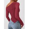 imagePRETTYGARDEN Womens Fall Trendy Off Shoulder Y2k Tops 2026 Tie Dye Mesh Long Sleeve Shirts Asymmetrical Ruched Floral BlouseSmall Dot Red White