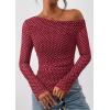 imagePRETTYGARDEN Womens Fall Trendy Off Shoulder Y2k Tops 2026 Tie Dye Mesh Long Sleeve Shirts Asymmetrical Ruched Floral BlouseSmall Dot Red White