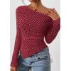 imagePRETTYGARDEN Womens Fall Trendy Off Shoulder Y2k Tops 2026 Tie Dye Mesh Long Sleeve Shirts Asymmetrical Ruched Floral BlouseSmall Dot Red White