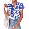 imagePRETTYGARDEN Womens Floral Print Short Sleeve Summer Tops 2026 Trendy V Neck Loose Boho Shirts Casual Work BlousesBlue White Flower