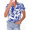 imagePRETTYGARDEN Womens Floral Print Short Sleeve Summer Tops 2026 Trendy V Neck Loose Boho Shirts Casual Work BlousesBlue White Flower