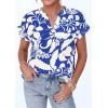 imagePRETTYGARDEN Womens Floral Print Short Sleeve Summer Tops 2026 Trendy V Neck Loose Boho Shirts Casual Work BlousesBlue White Flower