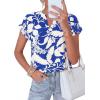 imagePRETTYGARDEN Womens Floral Print Short Sleeve Summer Tops 2026 Trendy V Neck Loose Boho Shirts Casual Work BlousesBlue White Flower