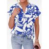 imagePRETTYGARDEN Womens Floral Print Short Sleeve Summer Tops 2026 Trendy V Neck Loose Boho Shirts Casual Work BlousesBlue White Flower