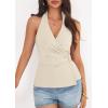 imagePRETTYGARDEN Womens Halter Top 2026 Spring Tie Wrap Sleeveless Ruched V Neck Fitted Summer Tops Backless Fashion Y2k ClothesBeige