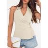 imagePRETTYGARDEN Womens Halter Top 2026 Spring Tie Wrap Sleeveless Ruched V Neck Fitted Summer Tops Backless Fashion Y2k ClothesBeige