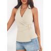 imagePRETTYGARDEN Womens Halter Top 2026 Spring Tie Wrap Sleeveless Ruched V Neck Fitted Summer Tops Backless Fashion Y2k ClothesBeige