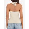 imagePRETTYGARDEN Womens Halter Top 2026 Spring Tie Wrap Sleeveless Ruched V Neck Fitted Summer Tops Backless Fashion Y2k ClothesBeige
