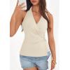 imagePRETTYGARDEN Womens Halter Top 2026 Spring Tie Wrap Sleeveless Ruched V Neck Fitted Summer Tops Backless Fashion Y2k ClothesBeige