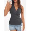 imagePRETTYGARDEN Womens Halter Top 2026 Spring Tie Wrap Sleeveless Ruched V Neck Fitted Summer Tops Backless Fashion Y2k ClothesGrey