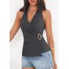 imagePRETTYGARDEN Womens Halter Top 2026 Spring Tie Wrap Sleeveless Ruched V Neck Fitted Summer Tops Backless Fashion Y2k ClothesGrey