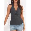 imagePRETTYGARDEN Womens Halter Top 2026 Spring Tie Wrap Sleeveless Ruched V Neck Fitted Summer Tops Backless Fashion Y2k ClothesGrey
