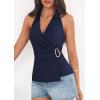 imagePRETTYGARDEN Womens Halter Top 2026 Spring Tie Wrap Sleeveless Ruched V Neck Fitted Summer Tops Backless Fashion Y2k ClothesNavy
