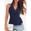 imagePRETTYGARDEN Womens Halter Top 2026 Spring Tie Wrap Sleeveless Ruched V Neck Fitted Summer Tops Backless Fashion Y2k ClothesNavy