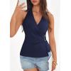 imagePRETTYGARDEN Womens Halter Top 2026 Spring Tie Wrap Sleeveless Ruched V Neck Fitted Summer Tops Backless Fashion Y2k ClothesNavy