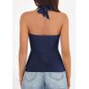 imagePRETTYGARDEN Womens Halter Top 2026 Spring Tie Wrap Sleeveless Ruched V Neck Fitted Summer Tops Backless Fashion Y2k ClothesNavy