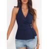 imagePRETTYGARDEN Womens Halter Top 2026 Spring Tie Wrap Sleeveless Ruched V Neck Fitted Summer Tops Backless Fashion Y2k ClothesNavy