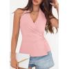 imagePRETTYGARDEN Womens Halter Top 2026 Spring Tie Wrap Sleeveless Ruched V Neck Fitted Summer Tops Backless Fashion Y2k ClothesPink