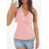 imagePRETTYGARDEN Womens Halter Top 2026 Spring Tie Wrap Sleeveless Ruched V Neck Fitted Summer Tops Backless Fashion Y2k ClothesPink