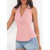 imagePRETTYGARDEN Womens Halter Top 2026 Spring Tie Wrap Sleeveless Ruched V Neck Fitted Summer Tops Backless Fashion Y2k ClothesPink