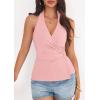 imagePRETTYGARDEN Womens Halter Top 2026 Spring Tie Wrap Sleeveless Ruched V Neck Fitted Summer Tops Backless Fashion Y2k ClothesPink