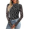 imagePRETTYGARDEN Womens Long Sleeve Going Out Tops 2026 Spring Y2K Clothes Mesh Floral Fitted Shirts Date Night Outfit01 Dot Black White