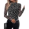 imagePRETTYGARDEN Womens Long Sleeve Going Out Tops 2026 Spring Y2K Clothes Mesh Floral Fitted Shirts Date Night Outfit01 Dot Black White