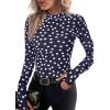 imagePRETTYGARDEN Womens Long Sleeve Going Out Tops 2026 Spring Y2K Clothes Mesh Floral Fitted Shirts Date Night Outfit01 Dot Navy White